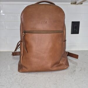 ABLE Backpack Leather Brown Slim Laptop Bag Double Zip Minimalist Work